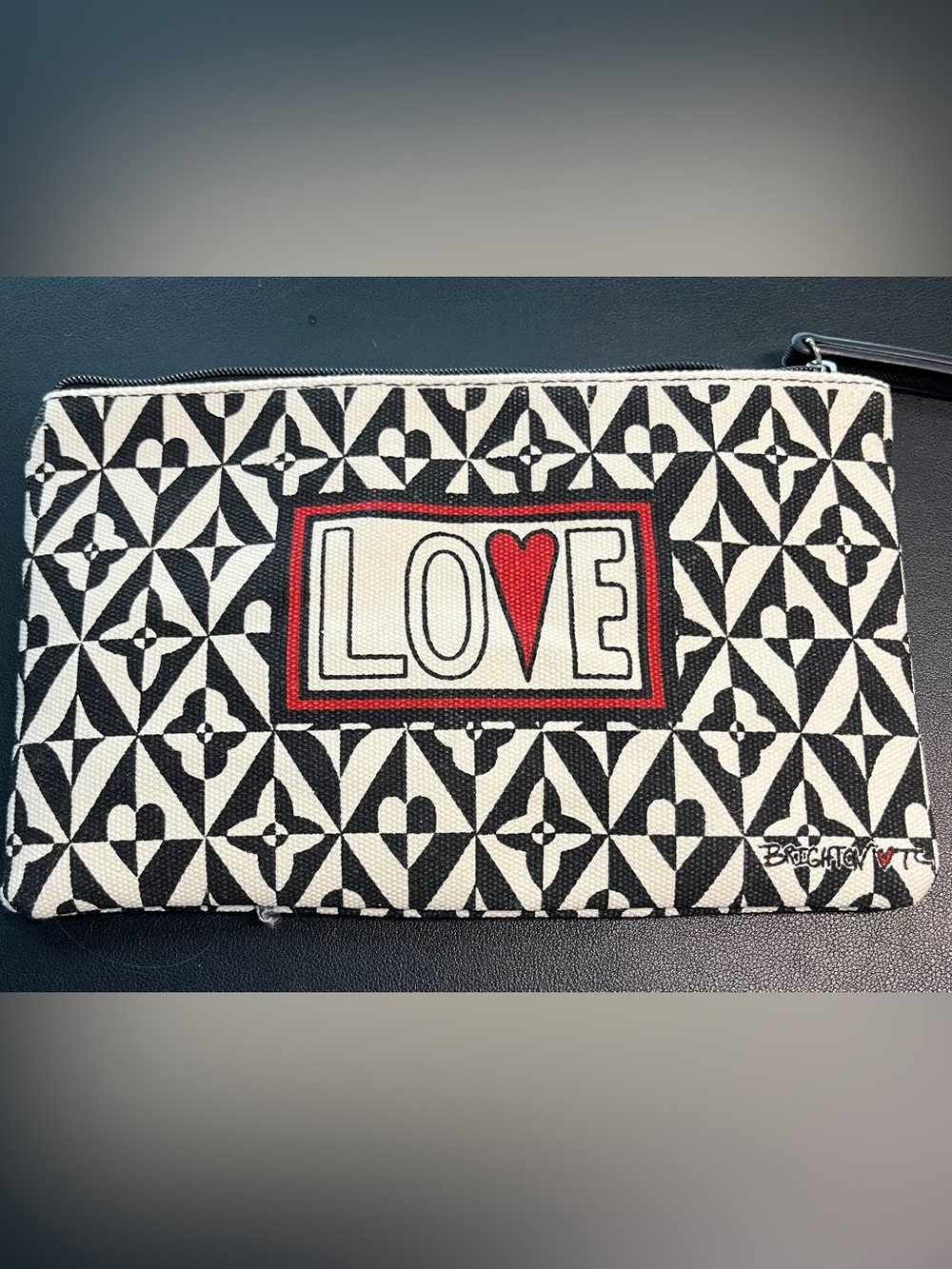 Brighton Black & White LOVE Graphic Pouch with Red Heart Accent